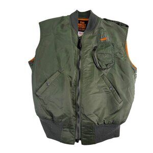 Avirex Mens Green Military Style Vest Vintage Pocket Accents Front Zip Sz S